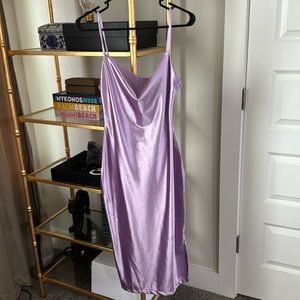 Purple midi cowl neck slip dress with slit! Never worn!! Size small.